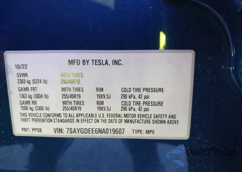 2022 Tesla Model Y Long Range Dual Motor All-Wheel Drive из США, поврежденный, VIN 7SAYGDEE6NA019607